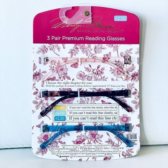NWT 3 Pack 2.50 Marilyn Monroe Premium Reading Glasses Black, Brown & Tan - Picture 6 of 12